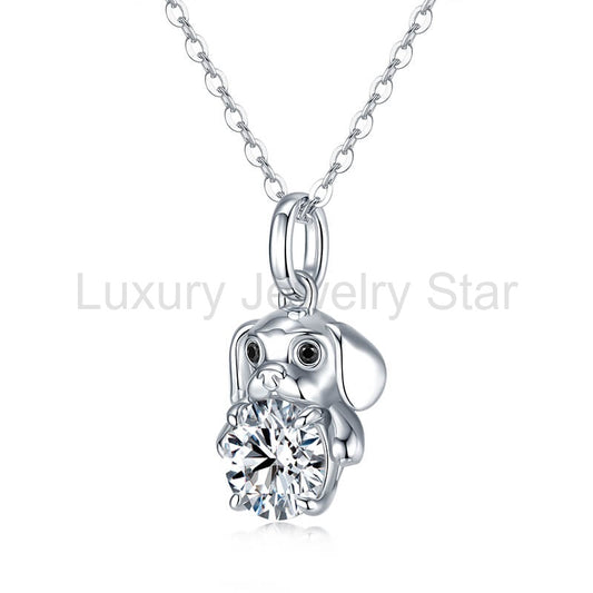 Cute Dog Holding Moissanite Necklace In Sterling Silver - image 2