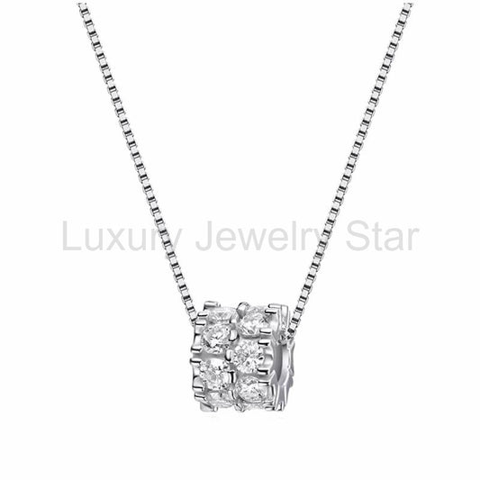 Double Circle Moissanite Necklace In Sterling Silver