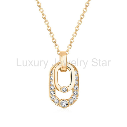 Double Geometric Loop Moissanite Pave Necklace In Sterling Silver
