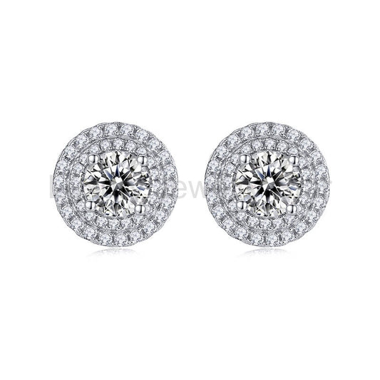 Double Halo Moissanite Stud Earrings In Sterling Silver
