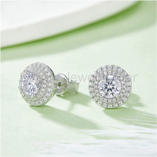 Double Halo Moissanite Stud Earrings In Sterling Silver - image 2