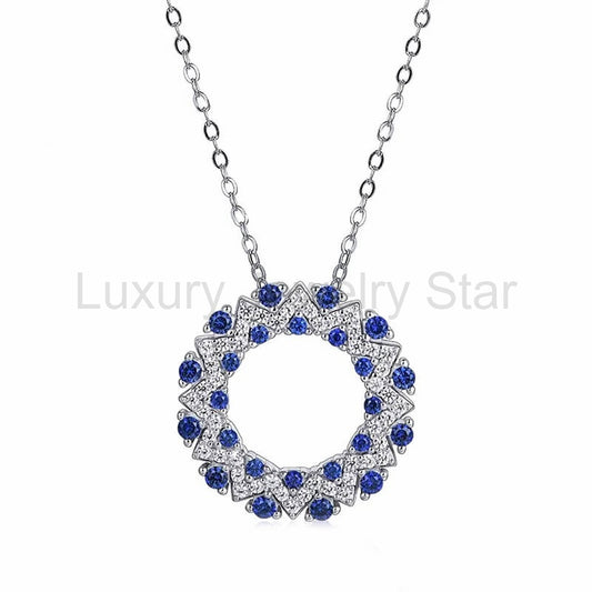 Double Hoop Lab-Created Sapphire Sterling Silver Necklace