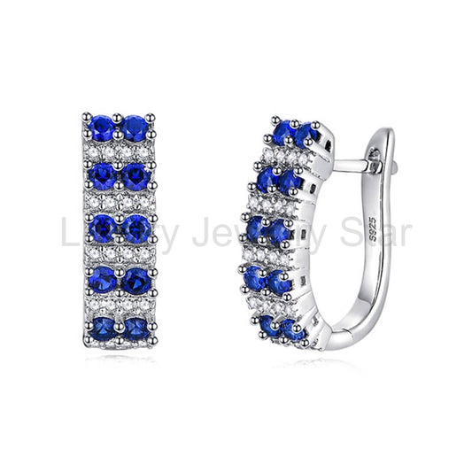 Double Row Lab-Created Sapphire Huggie Hoop Earrings In Sterling Silver