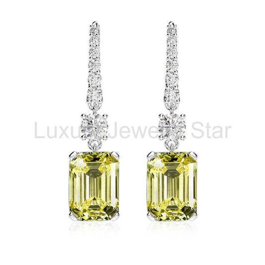 Emerald-Cut Lab-Sapphire Sterling Silver Drop Earrings