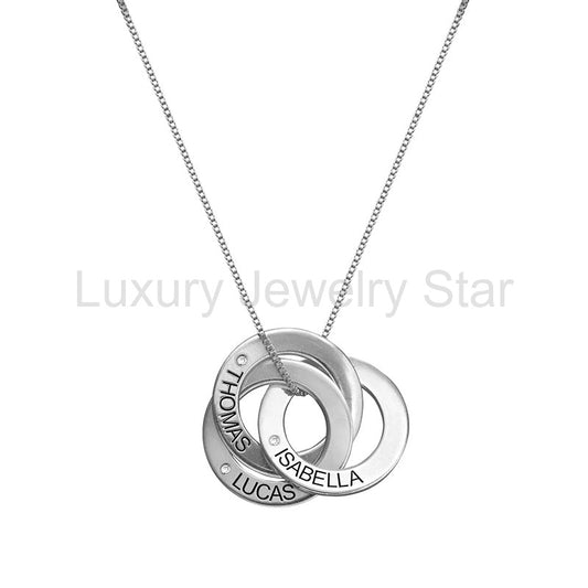 Engravable Interlocking Circles With Moissanite Necklace In Sterling Silver