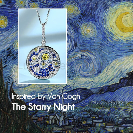 Famous Paintings "The Starry Night" Inspired Moissanite Drop Necklace - image 2