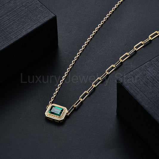 Fashion Halo Emerald Horizontal Necklace In Sterling Silver - image 2