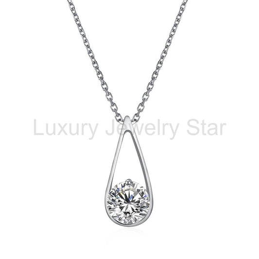 Fashion Solitaire Round Moissanite Sterling Silver Necklace