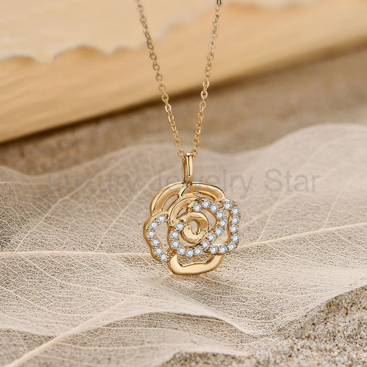 Flower Round Moissanite Pave Sterling Silver Necklace - image 2