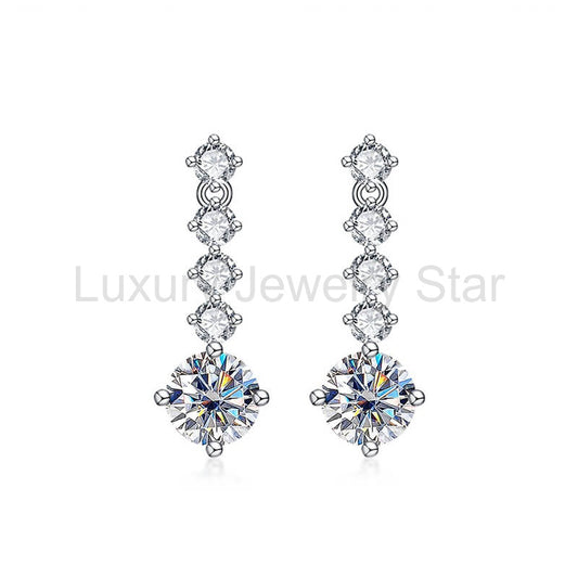 Graduated Linear Moissanite Drop Earrings In Sterling Silver