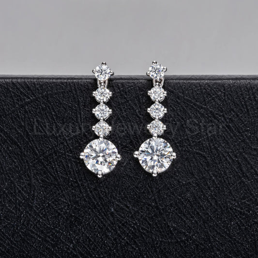 Graduated Linear Moissanite Drop Earrings In Sterling Silver - image 2