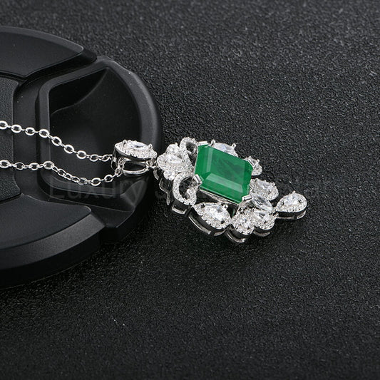 Halo Asscher Emerald Pave Drop Necklace In Sterling Silver - image 2