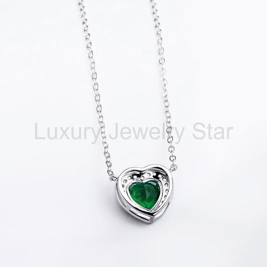 Halo Heart Emerald Necklace In Sterling Silver - image 2