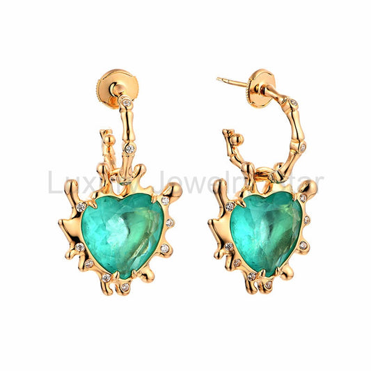 Heart-shaped Paraiba Tourmaline Bone Knot Sterling Silver Drop Earrings