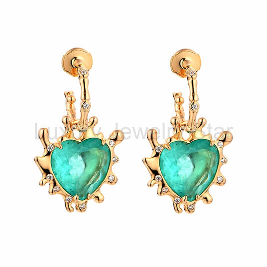 Heart-shaped Paraiba Tourmaline Bone Knot Sterling Silver Drop Earrings - image 2