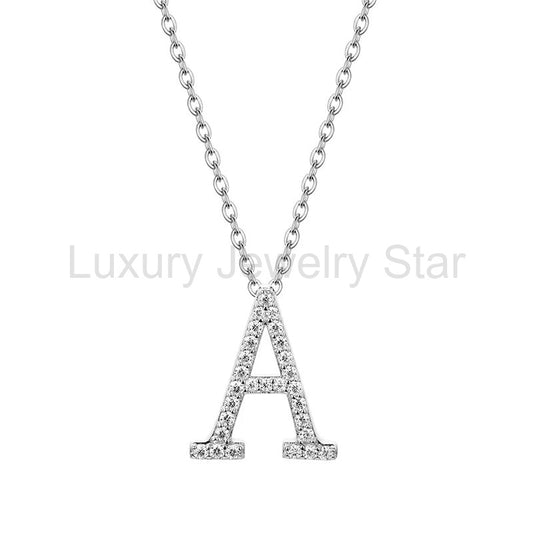 Initial Pave Moissanite Letter Necklace In Sterling Silver