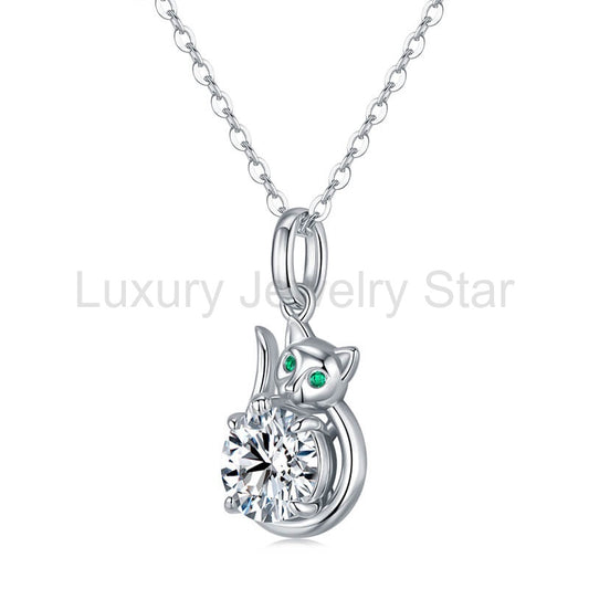 Lucky Cat Moissanite Necklace In Sterling Silver - image 2