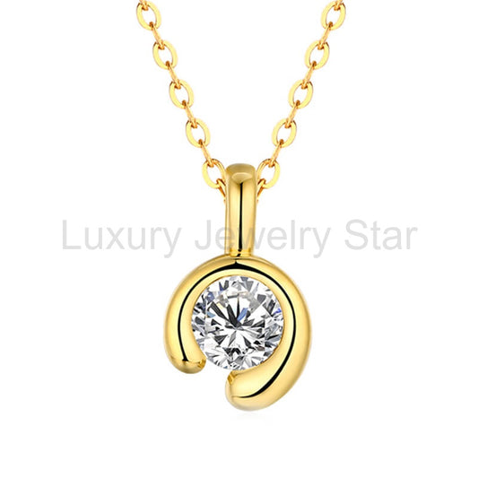 Minimalist Half Bezel Moissanite Necklace In Sterling Silver