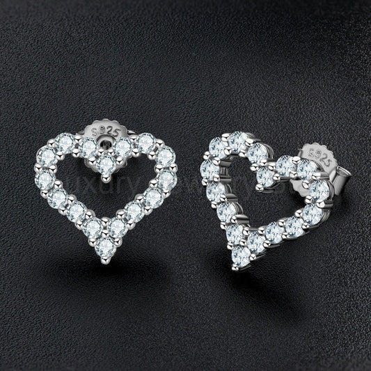 Moissanite Heart Stud Earrings In Sterling Silver - image 2