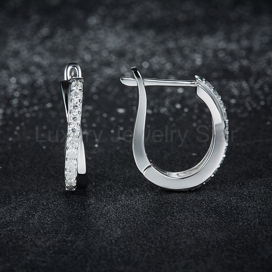 Moissanite Hoop Pave Earrings In Sterling Silver - image 2