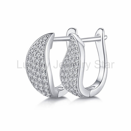 Moissanite Leaf Pave Hoop Earrings In Sterling Silver
