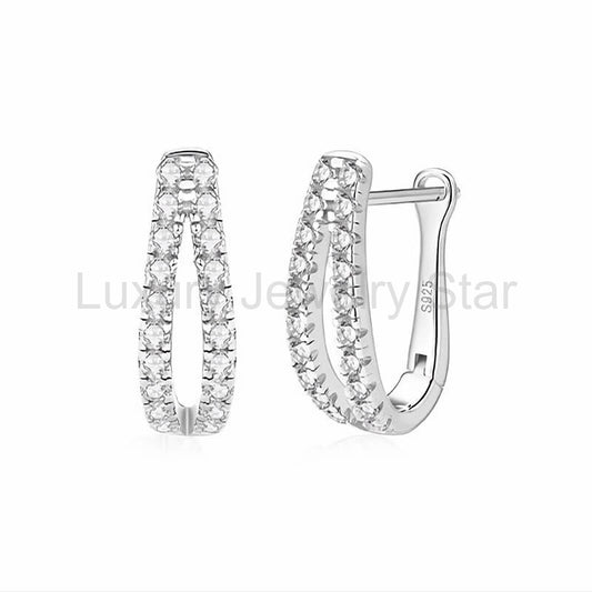 Moissanite Split Hoop Pave Earrings In Sterling Silver