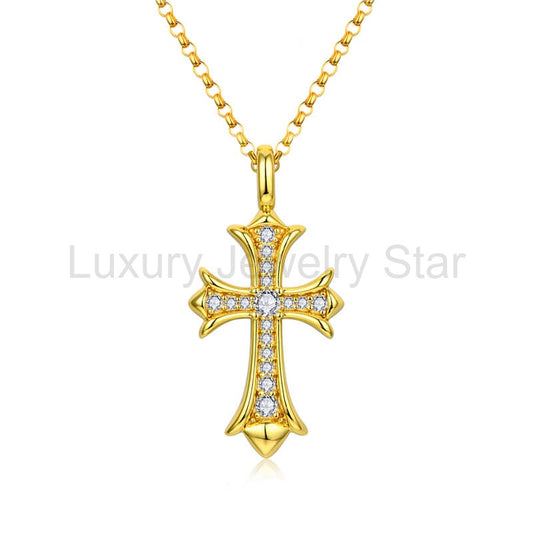 Moissanite Vintage Cross Necklace In Sterling Silver