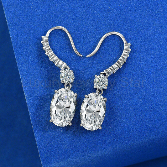 Oval And Round Lab-Sapphire Sterling Silver Drop Earrings - image 2