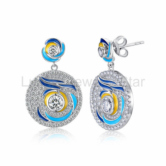 Paintings "The Starry Night" Inspired Moissanite Enamel Drop Earrings