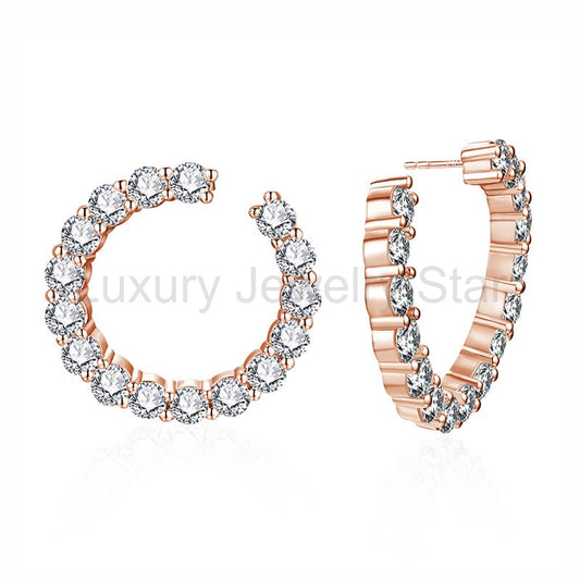 Pave Moissanite Open Hoop Earrings In Sterling Silver - image 2