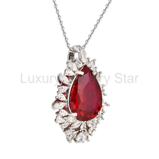 Pear Cut Ruby Cluster Sterling Silver Necklace - image 2