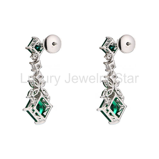 Princess Cut Emerald Chain Drop Earrings In Sterling Silver - image 2
