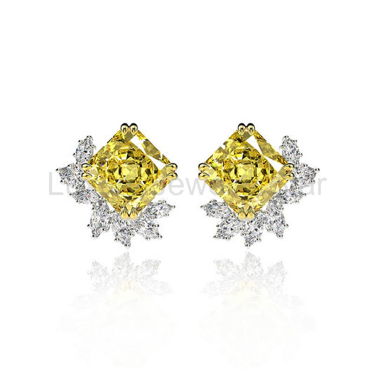 Princess-Cut Lab-Sapphire Cluster Sterling Silver Stud Earrings