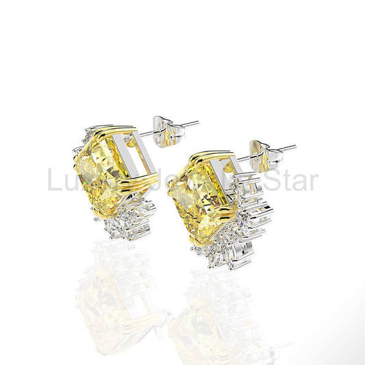 Princess-Cut Lab-Sapphire Cluster Sterling Silver Stud Earrings - image 2