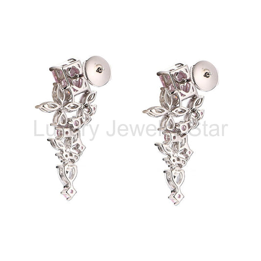 Radiant Cut Sapphire Cluster Drop Earrings In Sterling Silver - image 2