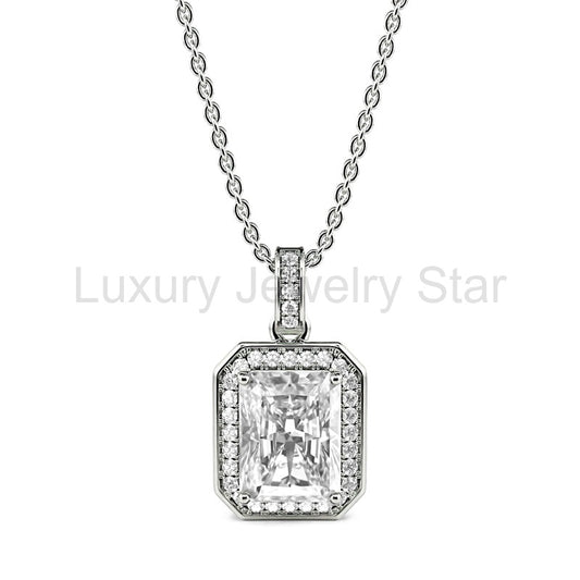 Radiant Moissanite Pave Pendant Necklace in Sterling Silver