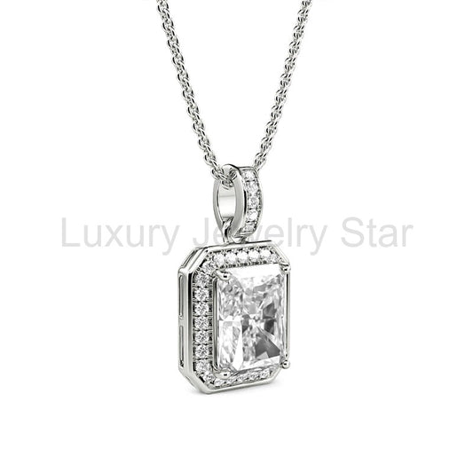 Radiant Moissanite Pave Pendant Necklace in Sterling Silver - image 2