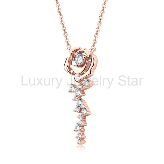 Rose Flower Moissanite Cluster Accents Sterling Silver Necklace - image 2