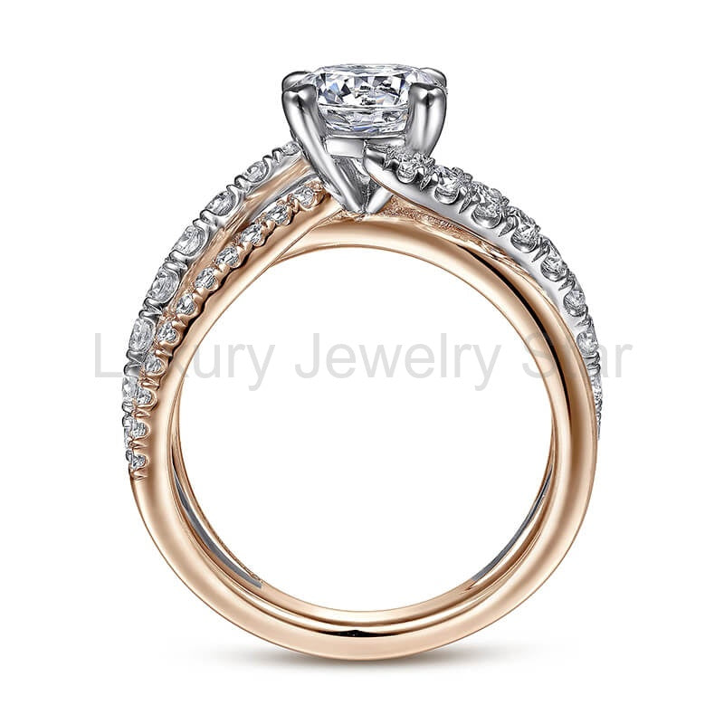 Rose Gold Two Tone Moissanite Criss-Cross Pave Engagement Ring - image 4
