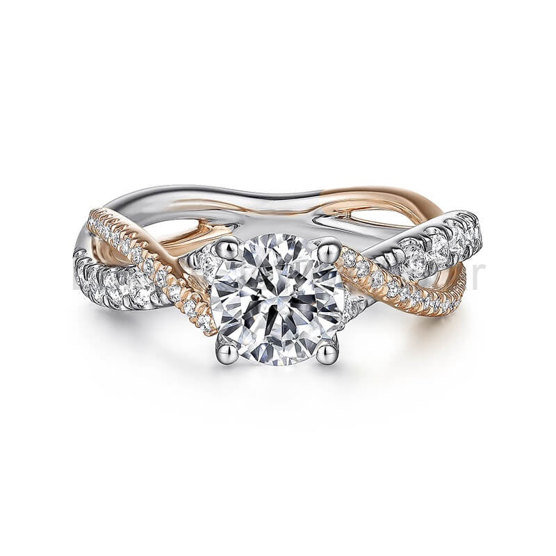 Rose Gold Two Tone Moissanite Twisted Vine Pave Engagement Ring