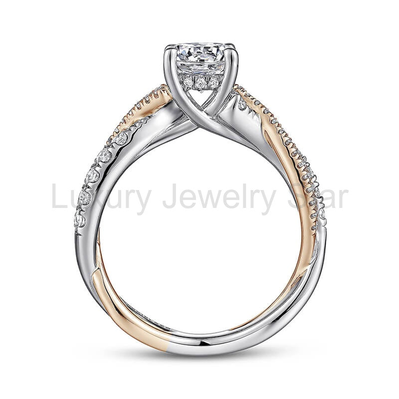 Rose Gold Two Tone Moissanite Twisted Vine Pave Engagement Ring - image 2