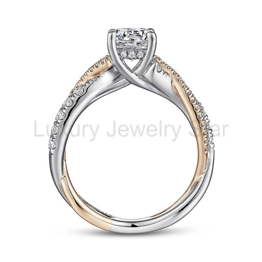 Rose Gold Two Tone Moissanite Twisted Vine Pave Engagement Ring - image 2