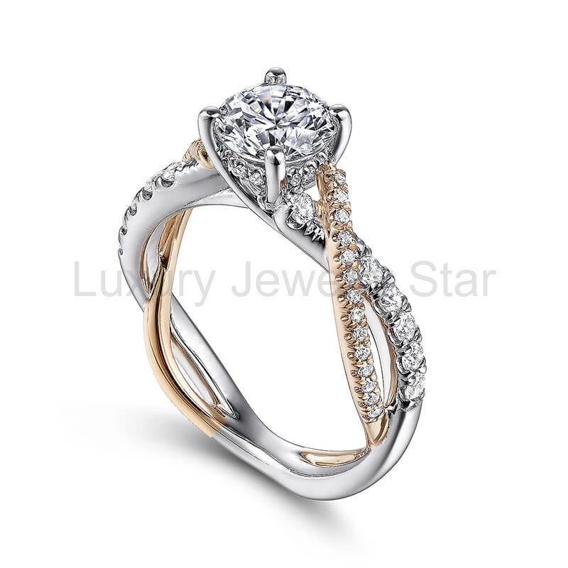 Rose Gold Two Tone Moissanite Twisted Vine Pave Engagement Ring - image 3