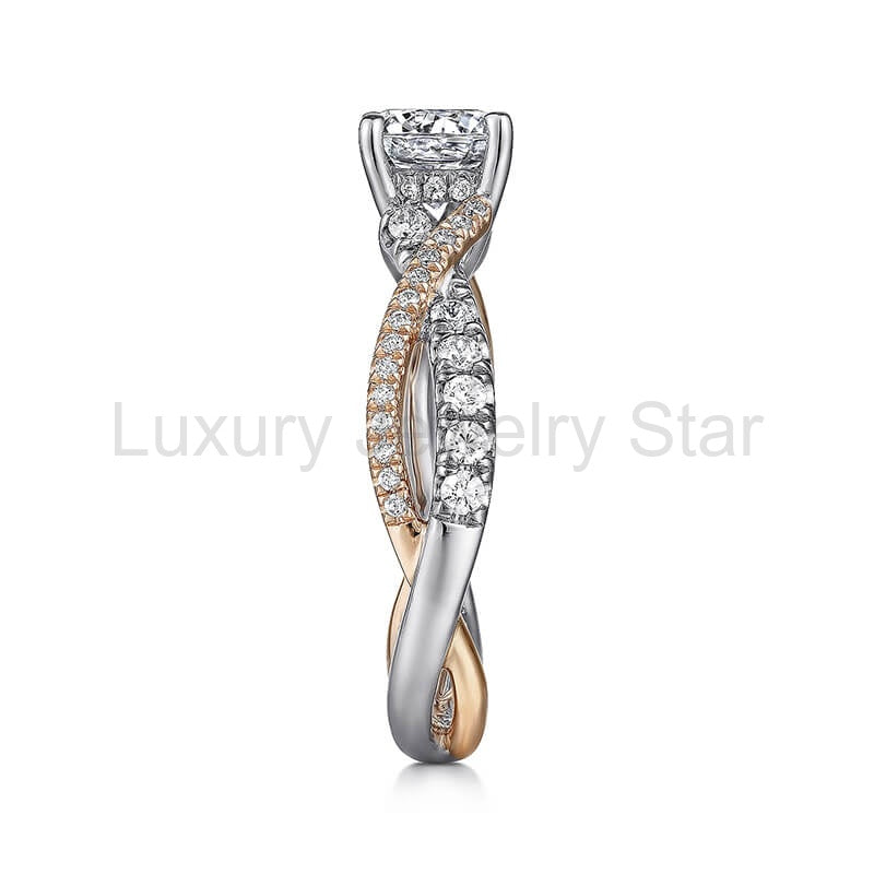 Rose Gold Two Tone Moissanite Twisted Vine Pave Engagement Ring - image 4