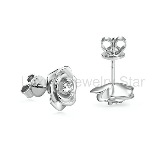 Rose Shaped Solitaire Moissanite Stud Earrings In Sterling Silver - image 2