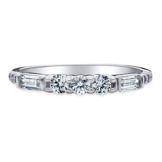 Round And Emerald-Cut Moissanite Half Eternity Wedding Band - image 2