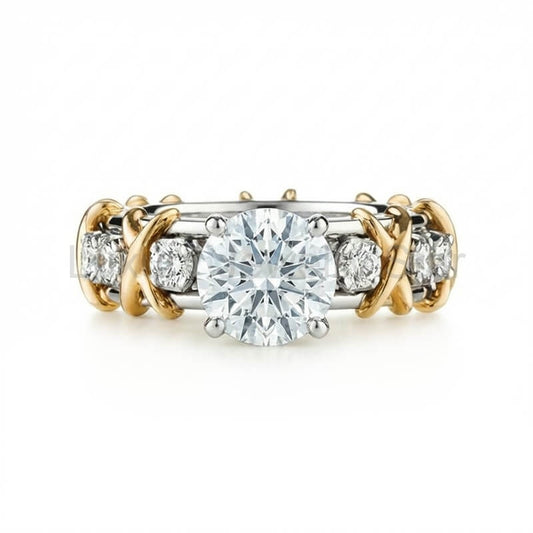 Round Cut Moissanite Two-Tone Infinity Crisscross X Engagement Ring