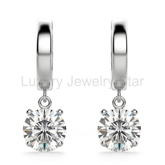Round Cut Solitaire Moissanite Drop Earrings In Sterling Silver - image 2