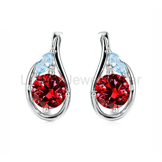 Round Lab-Created Sapphire And Marquise Accents Sterling Silver Hoop Earrings - image 2