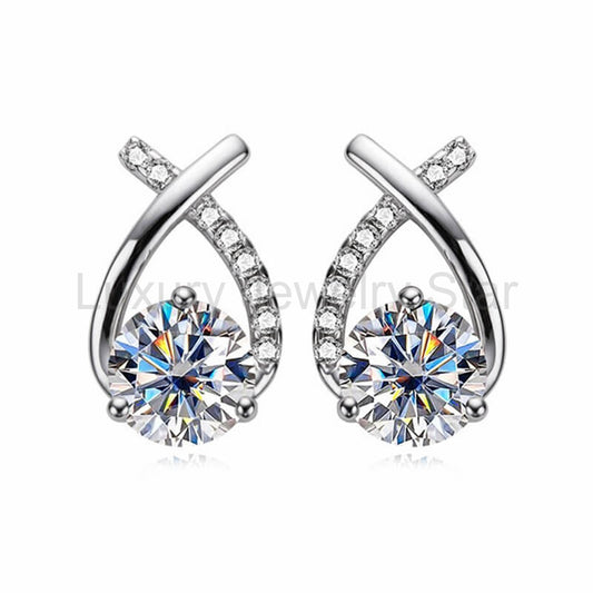 Round Moissanite Cross Pave Drop Earrings In Sterling Silver